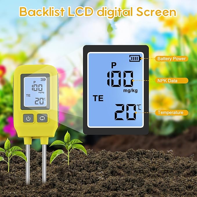 4 in 1 Npk Soil Tester Digital LCD Diaplay 3X AAA Battery Power Measure The Soil NPK Component Content and Temperature NPK Soil Assessment Tool
