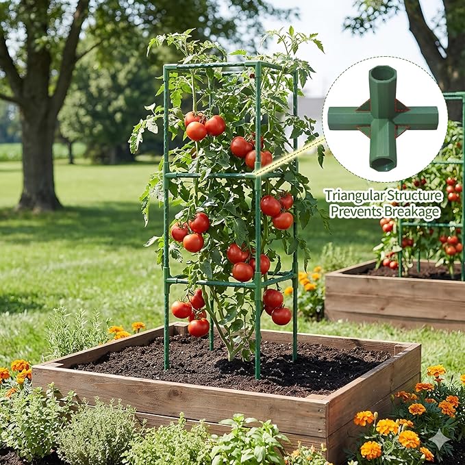 6 Pack Tomato Cages for Garden, 43.3 Inch Tall Tomato Trellis Plant Support, Adjustable Garden Trellis for Climbing Vegetables, Plants, Flowers and Fruits(14.5" x 14.5")