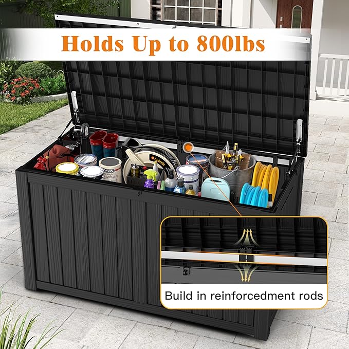 200 Gallon Outdoor Large Storage Box, Waterproof Large Deck Box with Handles & Lid, Large Storage Bins, Resin Patio Storage Box with Hydraulic Rods for Garden Tools, Cushions, for Yard, Pool, Porch