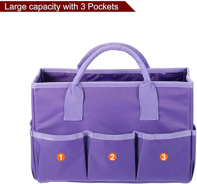 HARFINGTON Garden Tool Bag 12.99" x 5.91" x 8.66" Large Oxford Tote Bag with Pockets Gardening Plant Tool Organizer Storage Carrier Store for Outdoor Women Men, Purple