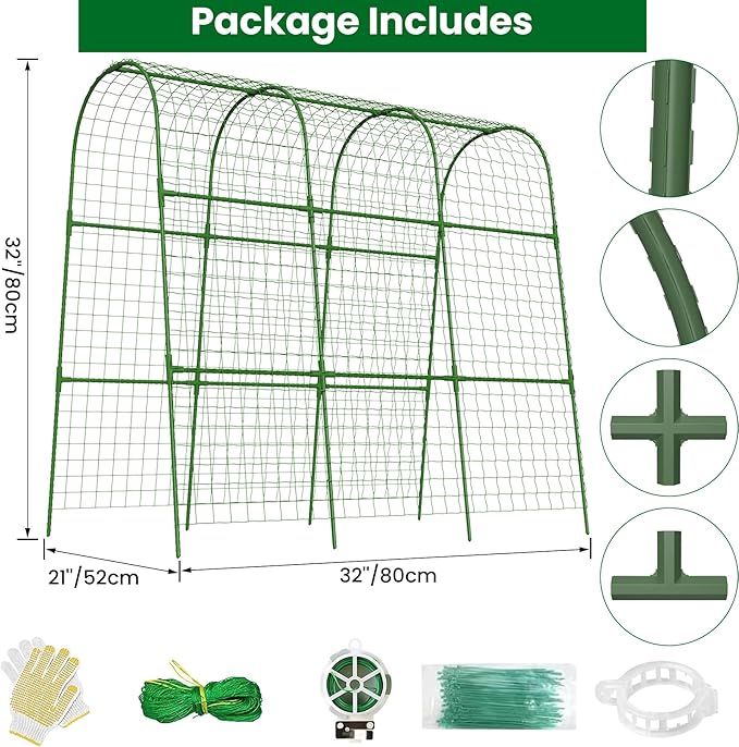 Cucumber Trellis for Raised Bed 48" L x 48" H U-Shape Garden Trellis for Climbing Plants Outdoor, Metal Arch Trellis for Vegetables, Plant Support for Tomato Pea Zucchini Grape Flowers