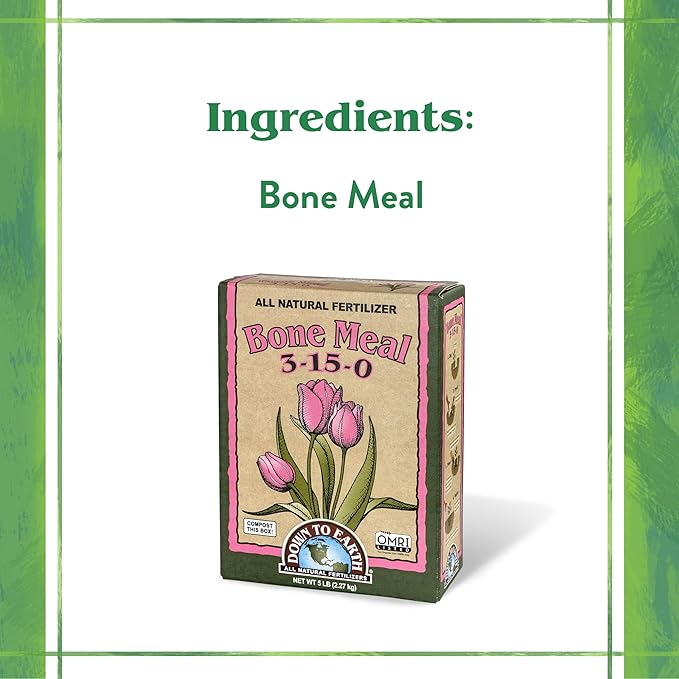 Down To Earth All Natural Fertilizers Organic Bone Meal - High Phosphorus Plant Food for Buds, Bulbs, Blooms, Flowers 3-15-0, 5 lb