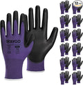 KAYGO Work Gloves for Men and Women,12 Pairs Seamless Knit PU Coated Safety Gloves, with Smooth Grip on Palm and Fingers, Ideal for Light Warehouse, Manufacturing, Gardening, KG11P (XL, Purple)