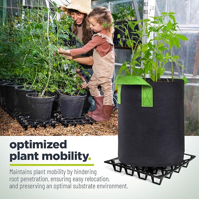 Plant Riser – Modular Pot Spacer for Grow Bags, Planters & Containers – UV-Resistant Drainage Tray for Airflow, Root Health & Cleaner Surfaces (Standard Black, 7 Pack)