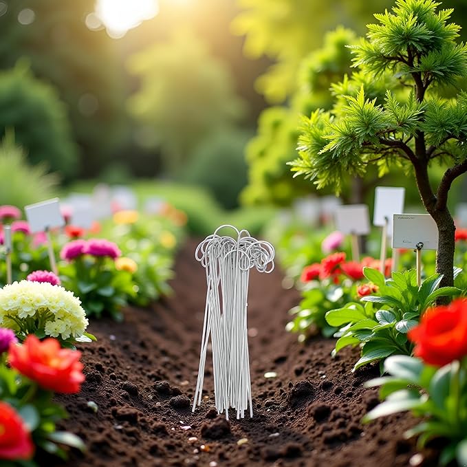 20 Pcs Silver Garden Plant Label Hooks, Markers Stake, Plant Sign Stake Rustproof Deformed Garden Plant Sign Hooks Hanging Rods for Flower, Planter,Plant Support Garden Stakes (20cm)