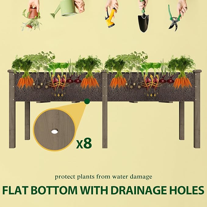 MUPATER 6'x1.8' Raised Garden Bed, Elevated Planter Box with 8 Drainage Holes, 6.8 Cubic Feet Potting Space, Wood Raised Garden Beds Outdoor with Six Legs for Garden, Patio and Greenhouse, Brown