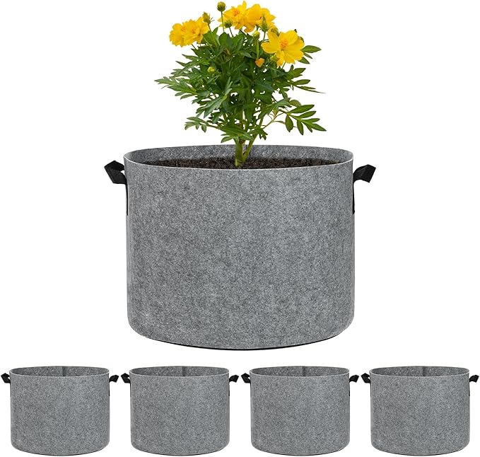 M METERXITY 5-Pack Plant Grow Bags 10 Gallon Grow Bags 300G Thickened Fabric Pots with Durable Handles Plant Garden Grow Pots for Fruits/Vegetables/Flowers/Plants [Grey]