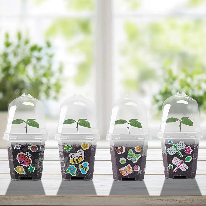 EBaokuup 10 Pack Clear Plant Nursery Pots with Humidity Dome-3" Reusable Plastic Gardening Pot with Printed Labels-Small Seed Starting Pots for Seedlings Vegetables Succulents Cuttings