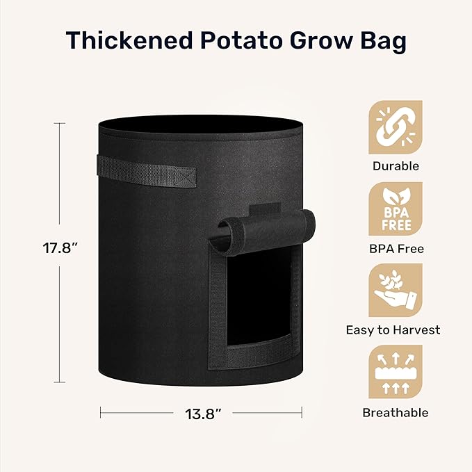 iPower 6 Pack 10 Gallon Potato Grow Bags with Flap, Garden Planting Pot with Durable Handle and Harvest Window, Thickened Nonwoven Fabric Container for Potato, Tomato, Vegetable, Carrot and Fruits