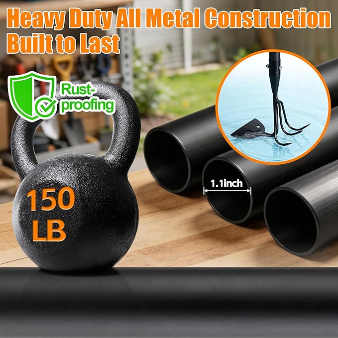 52" Heavy Duty 2-in-1 Hoe & Tiller Rake Garden Tool, 3-Tine Cultivator for Weeding and Soil Loosening, Long Handle Stand Up Digging Tool for Gardening and Planting