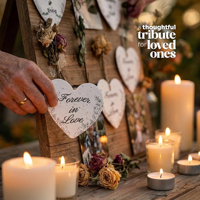 Plantable Wildflower Seed Paper - 48pcs Black & White Heart-Shaped for Funeral Favors, Memorial Gifts, & Sympathy Gifts for Loss of Father and Mother, Loved Ones