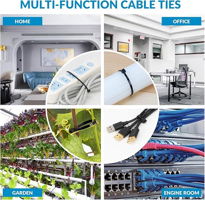 XINGO 1000PCS 18 Inch Black Zip Ties Heavy Duty, 60lb Tensile Strength, UV Resistant Cable Ties for indoor and outdoor use ﻿