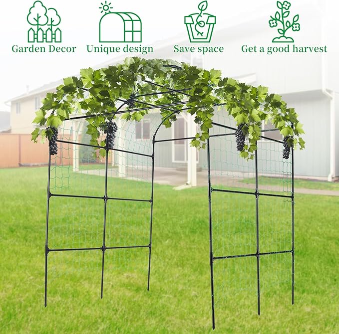 FOLLOOK Garden Arch Trellis for Climbing Plants Outdoor, Cucumber Trellis for Raised Bed, Grape Vine Tomato Bean Tall Vegetable U Frame Plant Support, Black