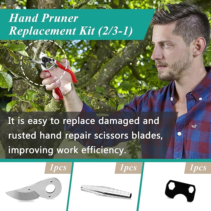 Hand Pruner Replacement Kit (2/3-1) Compatible with Felco Pruners Models: F2, F4 &F11 - Spare Blade, Spring & Adjustment Key for Garden Pruning Shears & Bypass Clippers