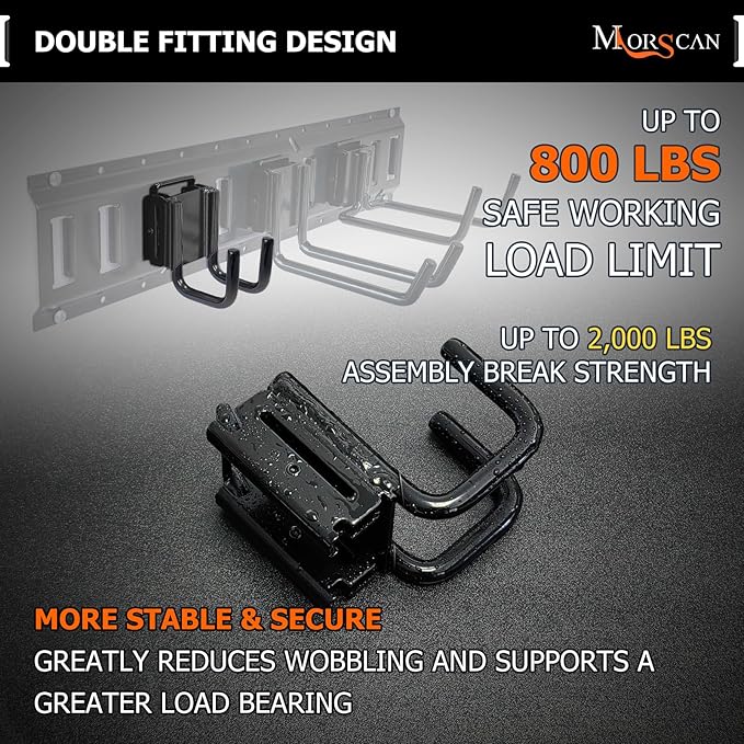 4-Pack 2"x2" Heavy-Duty E-Track Double Fitting J Hooks with Extra Rubberized Dip-Coating - Stable Organizers for Trailers, Trucks & Garden Tools