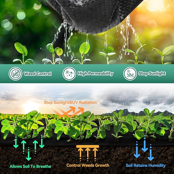 2.6ftx100ft Weed Barrier Landscape Fabric Heavy Duty 3.2oz, Woven Geotextile Weed Blocker Landscaping Fabric, Ground Cover Weed Control Mat, Commercial Weed Cloth Garden Bed Liner