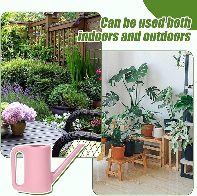 Plastic Watering Can - for Indoor and Outdoor Home Garden Plants - with Long Spout - Pink - 1/4 Gallon