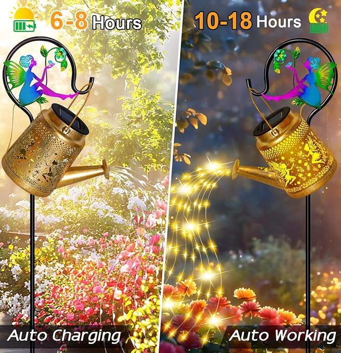 ostritec Solar Watering Can Lights Outdoor Garden Decor, Large Fairy Hanging Lantern with Shepherd Hook, Waterproof Garden Lights for Outdoor Yard, Gifts for Mom Grandma Mothers Day Gifts