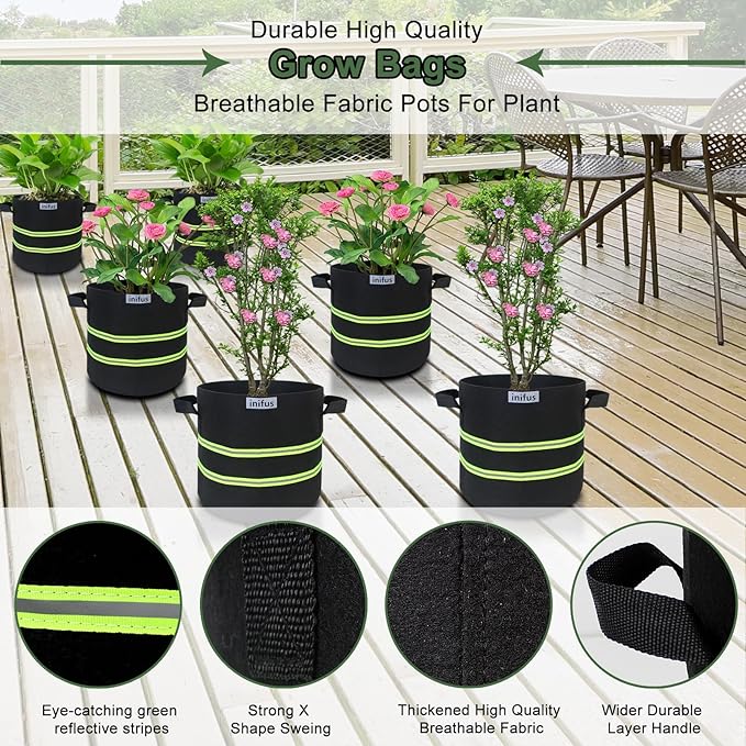 10 Pack 5 Gallon Thickened Grow Bags,Heavy Duty Aeration Nonwoven Fabric Plant Pots with Reinforced Handles Unique Design for Garden Nursery Vegetable Fruit Flower Plant Grow Bags