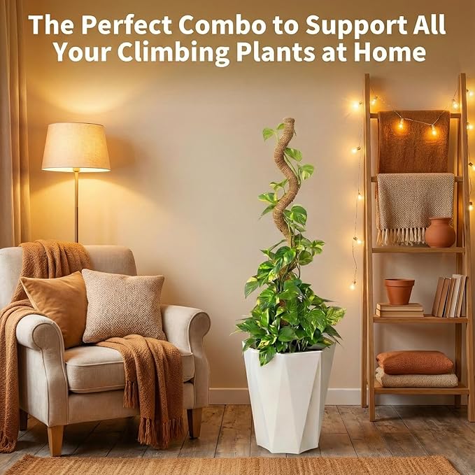 Moss Pole Monstera Plant Support, All Growth Stages, Two 28'' Bendable Poles & Two 12'' Stackable Coir Poles, 7mm Aluminum Core Houseplant Support Stakes, Indoor Trellis Accessories for Monstera