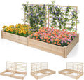 Raised Garden Bed with 3 Trellises, 2 Large Wooden Planter Boxes with Trellis for Vine Climbing Plants Flowers, Modular Design for Outdoor Garden Patio Backyard, 88"L x 45"W x 43"H, Natural