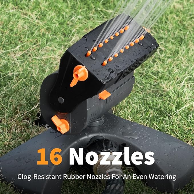 Diivoo Mini Turbo Oscillating Water Sprinklers for Yard, Garden Sprinkler with Large Base, Adjustable Width, Range and Flow Rate, 16 Nozzles, Grey