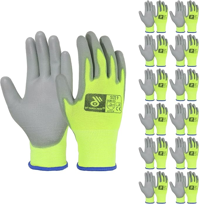 HLDD HANDLANDY PU Coated Safety Work Gloves, 6/12 Pairs Work Gloves