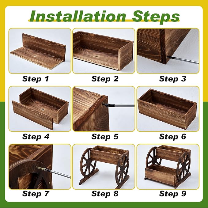 Wooden Wagon Planter Box Decorative Wooden Cart Rustic Flower Pot Garden Wagon Decor with Wheels for Indoor Outdoor Patio Garden Balcony Backyard Decoration (1 Pcs,Unmovable Carriage Style)