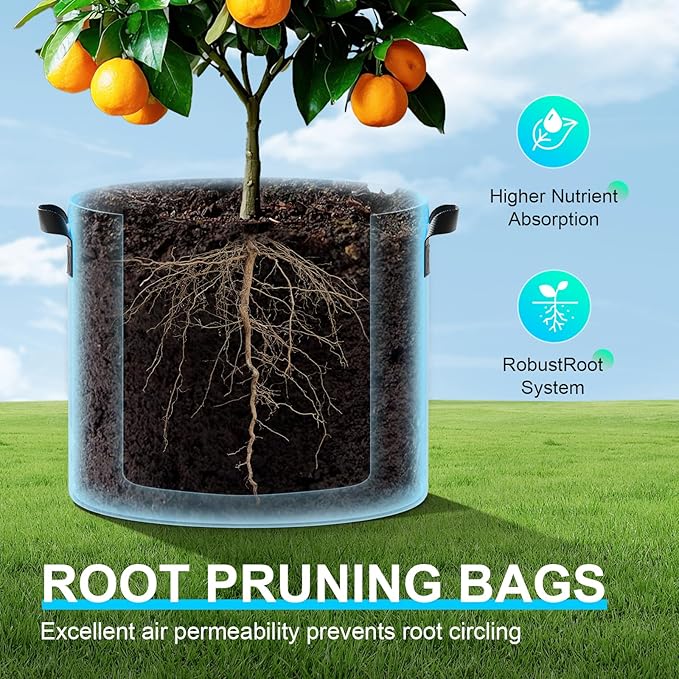 Land Guard 10-Pack Fabric Grow Bags 5 Gallon, Thickened Nonwoven Garden Pots, Growing Bags with Handles, Black