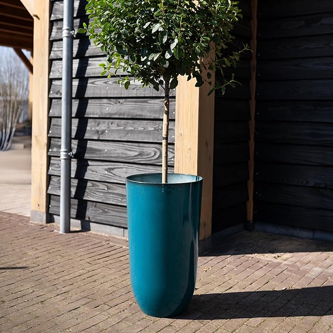 Arcadia Garden Products 25.5-inch Tall Set of 2 Teal Large Plastic Planter Pots with Drainage Plug for Indoor or Outdoor Use, Decorative Lightweight Garden Flower Pot for Porch, Patio, Deck