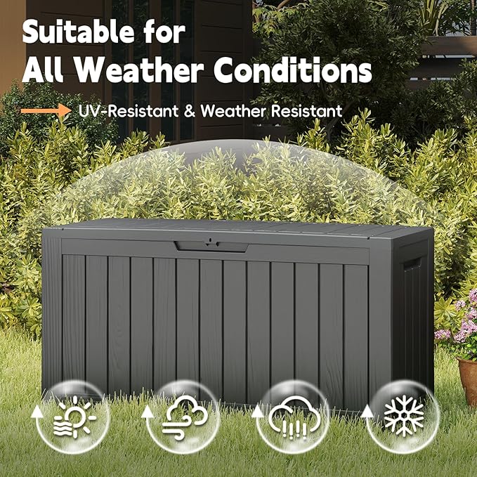 Outdoor Storage Box, 75 Gallon Deck Box Waterproof, Resin Patio Storage Bin for Package Delivery, Patio Furniture Cushion, Garden Tools, Pool Accessories, Weatherproof, Black