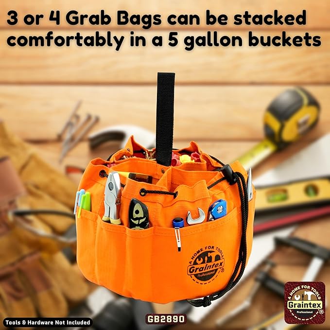 Graintex 18 Pockets Grab Bag Rip-stop Canvas Drawstring Closure, Small Part Organizer Pouch, Small Tools, Screws, Parts, Parachute Tool Bag for Efficient Storage - Orange
