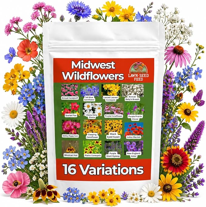 Midwest Mix (2oz) Brings Your Garden to Life with Native Wildflowers for Midwest climates. Easy to Grow, Drought-Resistant, and pollinator-Friendly—just Plant, Water, and Enjoy!