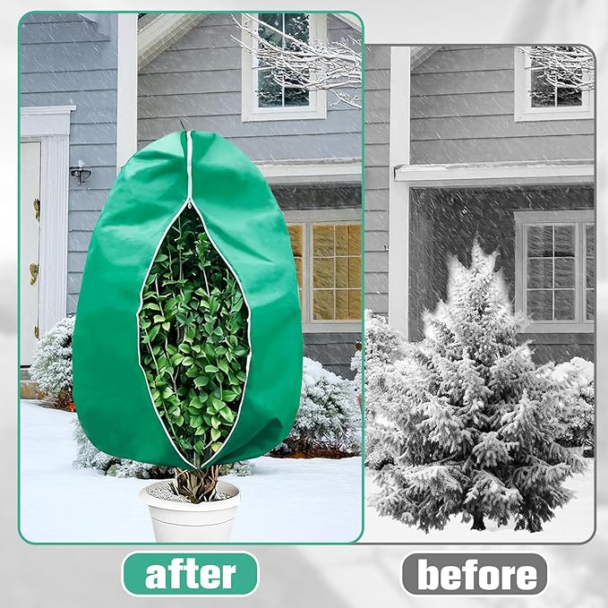 Winter Plant Covers Freeze Protection- 2 Pack 47" x 71" Winter Frost Covers with Zipper & Drawstring,Thickened Frost Cloth Blankets for Outdoor Plants,Tree,Potted,Shrub,Anti-Freeze & Animal Protection