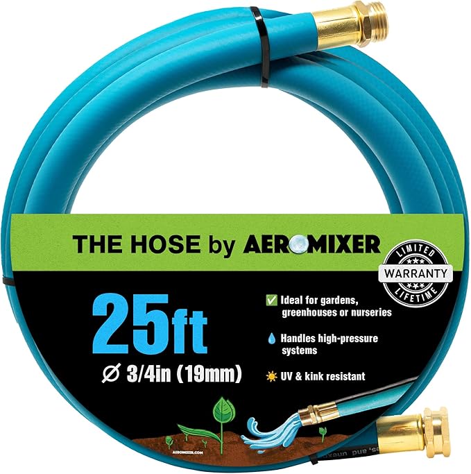 Aeromixer THE HOSE - 3/4 Inch Garden Hose 25Ft, Kinkless Commercial Garden Hoses, Heavy Duty Industrial Water Hoses for Outdoors, 650 PSI High-Pressure Watering Tool for Farming and Gardening