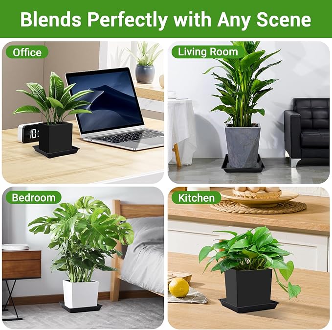 GREANER 8 Inch Humidity Tray, Black 6 PCS Plant Pot Drainage Tray, Indoor Plant Trays for Pots, Drip Trays for Potted Plants, Plastic Plant Trays for Pots, Seed Starter Growing Tray