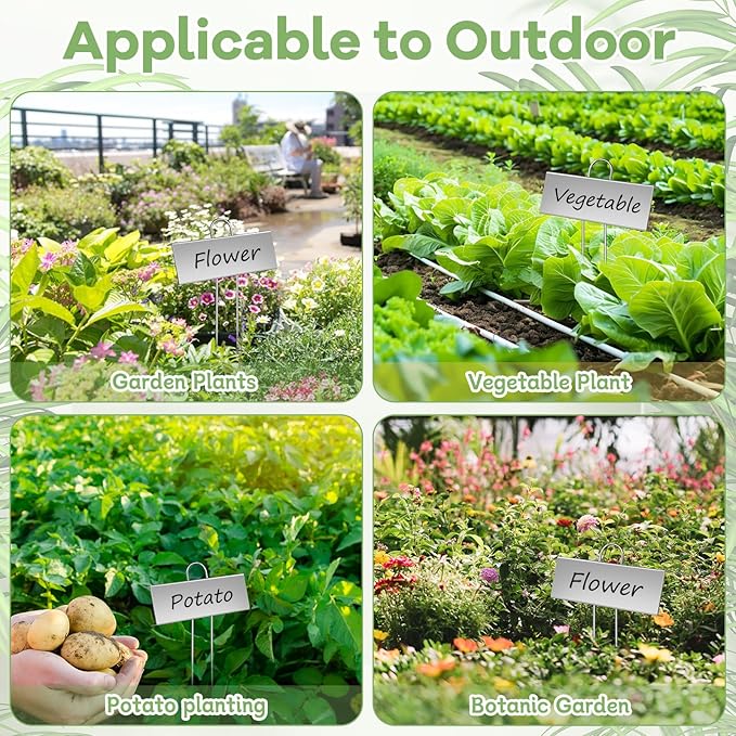 50 Pack Metal Plant Labels, Reusable Waterproof Garden Markers with Pen, Height 10.6'' Label Area 3.5'' X 1.2'' Nursery Seed Tags for Vegetables Flower Greenhouse(Silver)