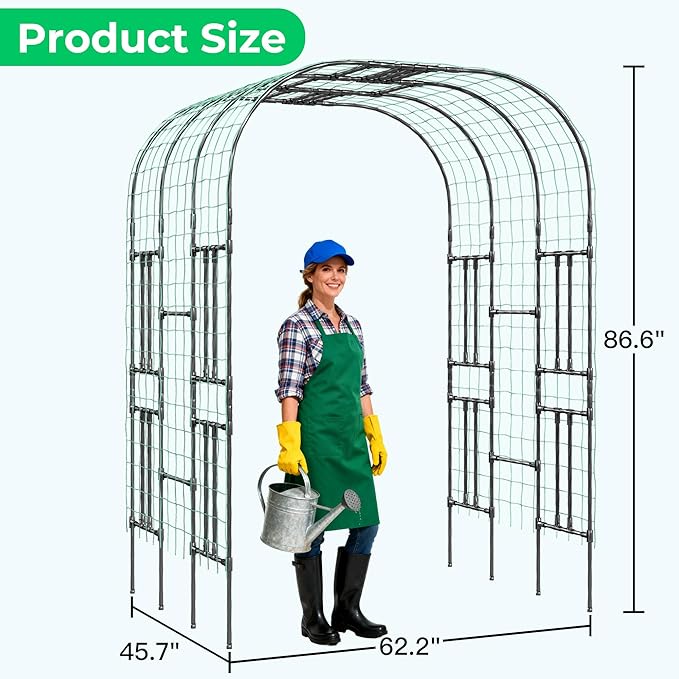 Aohanoi Garden Arch Trellis for Climbing Plants, 7.22 FT Tall Large Arbour Archway for Rose Vine Cucumber Vegetables, Wide Garden Arch for Lawn, Party, Ceremony Wedding Decoration.