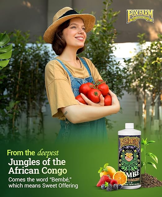 FoxFarm Bush Doctor Bembé Sweet & Dandy Liquid Plant Fertilizer - Boosts Plant Sweetness & Soil Microbes, Complex Nutrient Blend - 0-1-3 PK Fertilizer for In-Ground & Hydroponic Gardens - 1 Quart