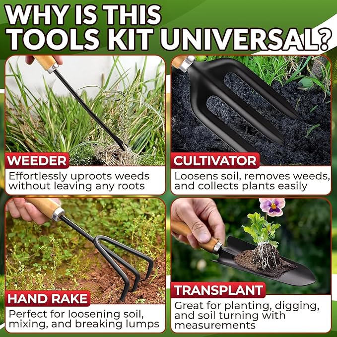 10 Pcs Gardening Tools for Women – Ergonomic Lightweight Metal Garden Tools Set with Convenient Organizer Handbag – Easy Handling for Outdoor Plant Care | Gardening Gifts for Women for Home Use