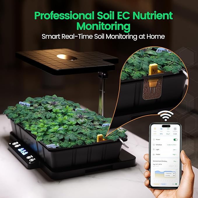 LETPOT Smart Seed Starter Kit with Humidity Dome, Waterproof Seedling Mat & 24W Full-Spectrum LED Grow Light – Smart Heating Base, Soil EC Sensor & App Control for Indoor Germination