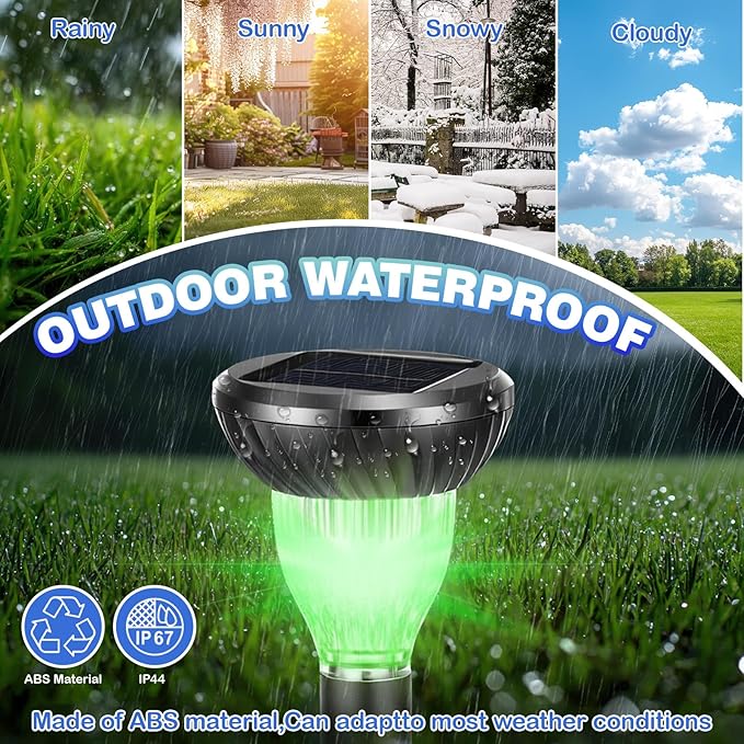 4 Pack Solar Ultrasonic Animal Repellent with RGB Color-Changing Lights, 360° Sonic Pest Deterrent for Outdoor Lawn & Garden, Solar Powered Mole, Gopher & Snake Repellent Stakes