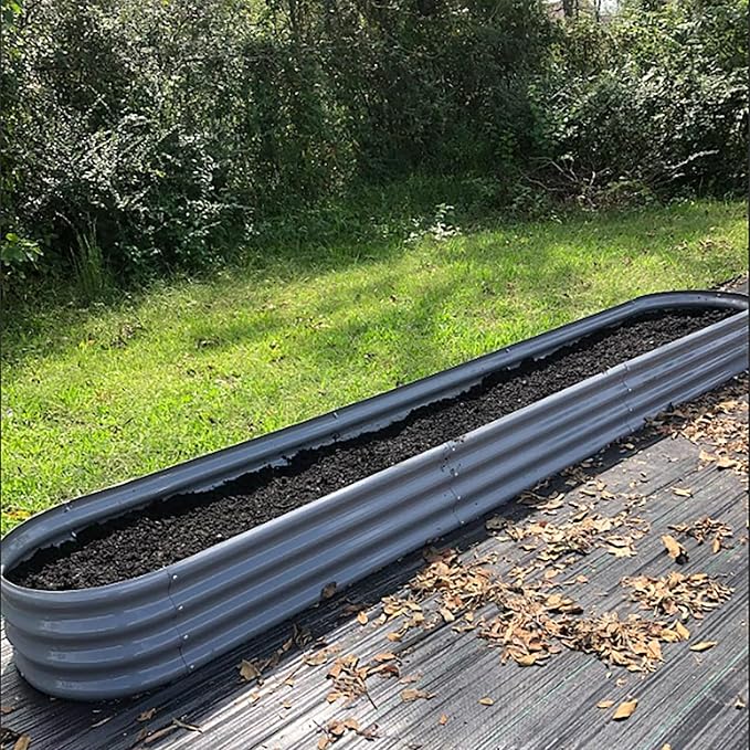 1 Pack 12x2x1FT Galvanized Raised Garden Bed Kit Oval Metal Ground Planter Box Outdoor Bottomless Planter Raised Beds for Vegetables Flowers Herbs Fruits, Gray