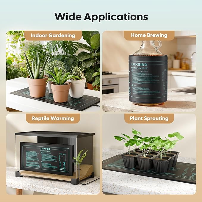 LUXBIRD Seedling Heat Mat 4 Pack 10"x 20.75" UL & MET Certified, Heating Film Warm Hydroponic Heating Pad for Germination, Indoor Gardening, Greenhouse