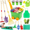 Kids Gardening Set, Outdoor Toys with Wheelbarrow and Kids Garden Tools, Toddler Gardening Set with Repotting mat, Gloves, Apron, Watering Can, Pretend Play Learning Toys for Kids Boys and Girls 3-8