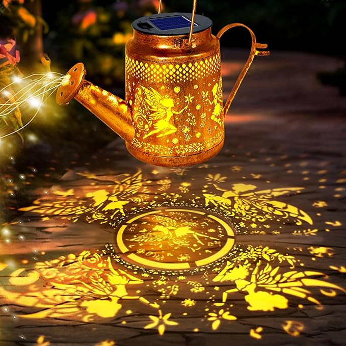 Big Solar Lanterns Outdoor Waterproof, Gifts For Mom Grandma Women Wife Daughter Mother's Day, Fairy Watering Can Garden Decor With Shepherd Hook, Hanging Solar Light Yard Art Outside Patio Path Decor