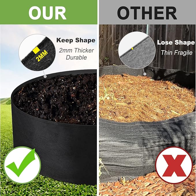 2-Pack 15 Gallon Grow Bag, Heavy Duty Thickened Fabric Pots Round Raised Garden Bed Planter for Planting Herb Flower Vegetable Potato Plants (24" D × 8" H)