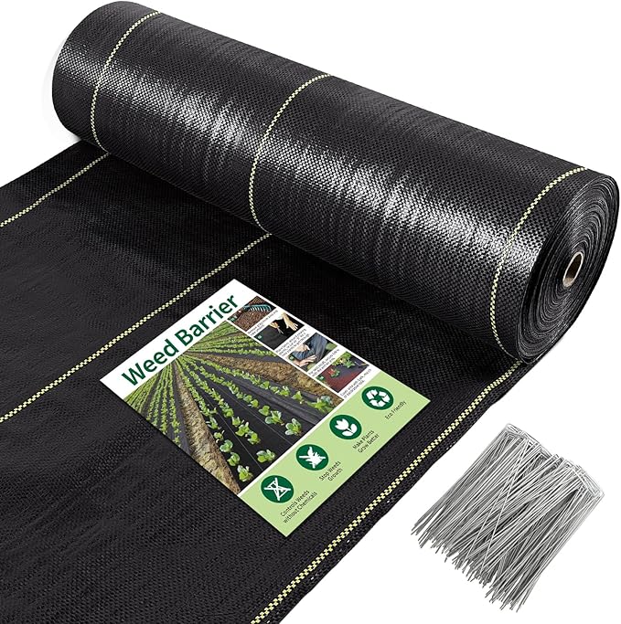 KANAGAWA 3oz Heavy Duty 5ft x 100ft Weed Barrier Fabric Professional Woven Landscape Ground Cover with 30 Landscape Staples, Landscape Fabric Density for Driveway Garden Yard Greenhouse Gardening