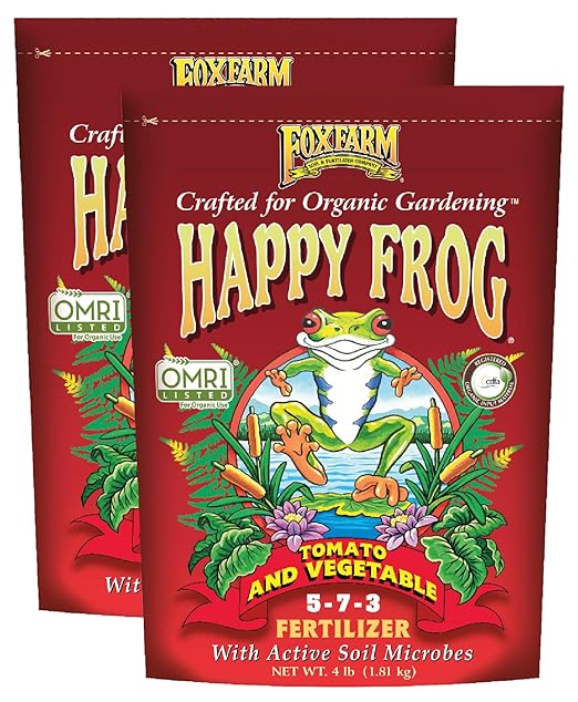 Happy Frog Tomato & Vegetable Fertilizer - Organic Vegetable Fertilizer for Vigorous Feeders, 5-7-3 Blend with Calcium & Mycorrhizal Fungi, Supports Abundant Fruit & Disease Resistance, 4lb, Pack of 2