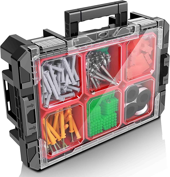 Anyyion Tool Box Organizer, 6 Movable Small Trays,Transparent Cover Plate,Small Component Toolbox, Detachable,Stackable,